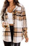 Womens Winter Jacket Coats Dressy Long Sleeve Button-down Shirts Long Plaid Shackets