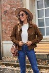 Zeagoo Corduroy Cropped Shacket Jacket Women Button Down Shirts Long Sleeve Crop Trendy 2024 Jacket Outfits Brown