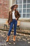 Zeagoo Corduroy Cropped Shacket Jacket Women Button Down Shirts Long Sleeve Crop Trendy 2024 Jacket Outfits Brown