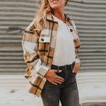 Womens Winter Jacket Coats Dressy Long Sleeve Button-down Shirts Long Plaid Shackets