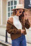 Zeagoo Corduroy Cropped Shacket Jacket Women Button Down Shirts Long Sleeve Crop Trendy 2024 Jacket Outfits Brown