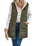 Famulily Women Coat Vest Zipper Cosy Loose Sleeveless Hooded Vest Winter Lightweight Zip Outdoor Reversible Jacket with Pockets Army green M