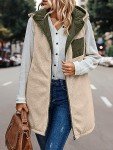 Famulily Women Coat Vest Zipper Cosy Loose Sleeveless Hooded Vest Winter Lightweight Zip Outdoor Reversible Jacket with Pockets Army green M