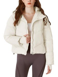 Ogfao Womens Puffer Jacket Winter Short Baggy Quilted Down Coats with Thumbholes