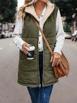 Famulily Women Coat Vest Zipper Cosy Loose Sleeveless Hooded Vest Winter Lightweight Zip Outdoor Reversible Jacket with Pockets Army green M