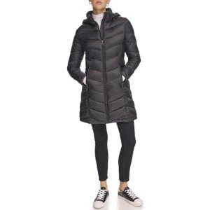 Calvin Klein Women's Light-Weight Hooded Puffer Jacket, Light-weight Black, X-Large