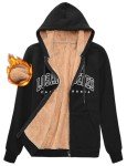 Voqeen Womens Fleece Zip Up Hoodie Sherpa Jackets Los Angles Warm Hooded Sweatshirts Fall Winter Coat(Black,L)