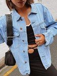 Justalwart Women's Oversized Vintage Denim Jacket Long Sleeve Boyfriend Coat, Light Blue Washed, Medium