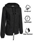 Avoogue Lightweight Raincoat Women's Waterproof Windbreaker Packable Outdoor Hooded Fall Rain Jacket Biking Coats Black M