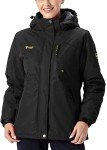 Rdruko Women's Ski Jacket Waterproof Insulated Fleece Snowboard Warm Winter Coat with Hood (Black,CA M)