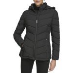 Calvin Klein Women's Light-Weight Hooded Puffer Jacket, Light-weight Hooded Ebony, Medium