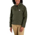 Carhartt Women's Loose Fit Washed Duck Sherpa Lined Jacket, Basil, Small