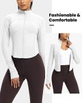 QUEENIEKE Workout Running Jackets for Women Zip Up Athletic Yoga BBL Jacket Cropped Tops with Thumb Holes (White, M)