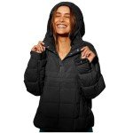 Women Quilted Pullover Puffer Jacket Oversized Casual Long Sleeve Hooded Coats Winter Warm Outwear with (Black, M)