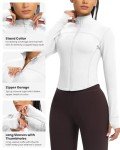 QUEENIEKE Workout Running Jackets for Women Zip Up Athletic Yoga BBL Jacket Cropped Tops with Thumb Holes (White, M)