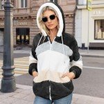 HEEKPEK Women Fuzzy Jackets Fleece Zip Up Hooded Ladies Coats Sherpa Striped Warm Plush Casual Outwear Plus Size with Pockets