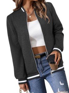 onlypuff Womens Long Sleeve Jackets Fashion Sweatshirt Zip Up Jackets with Pockets Dark Grey