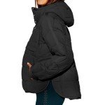 Women Quilted Pullover Puffer Jacket Oversized Casual Long Sleeve Hooded Coats Winter Warm Outwear with (Black, M)