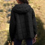 Women Quilted Pullover Puffer Jacket Oversized Casual Long Sleeve Hooded Coats Winter Warm Outwear with (Black, M)