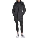 Calvin Klein Women's Long Bib-Front Puffer Jacket, Black, Small