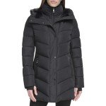 Calvin Klein Women's Long Bib-Front Puffer Jacket, Black, Small