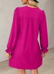 Hot Pink V-Neck Puff Sleeve Prom Dress