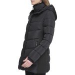 Calvin Klein Women's Long Bib-Front Puffer Jacket, Black, Small