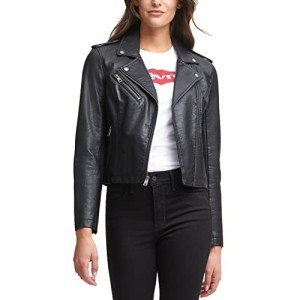 Levi's Women's Faux Leather Classic Motorcycle Jacket (Regular and Plus Sizes), Black, Medium