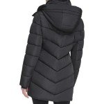 Calvin Klein Women's Long Bib-Front Puffer Jacket, Black, Small
