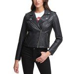 Levi's Women's Faux Leather Classic Motorcycle Jacket (Regular and Plus Sizes), Black, Medium