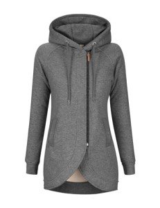 Oleda Women's Zip Up Hoodies Oversized Sweatshirt Casual Long Sleeve Coat with Oblique Zipper and Pockets Sweater Jacket (CA/US, Alpha, Large, Regular, Regular, Dark Grey)