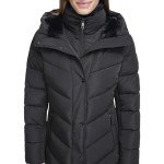Calvin Klein Women's Long Bib-Front Puffer Jacket, Black, Small