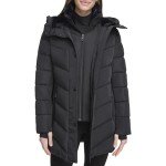Calvin Klein Women's Long Bib-Front Puffer Jacket, Black, Small