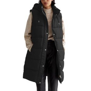 Prime Big Deal Days WUANDIXFA Jackets for Women Sleeveless Thermal Over Coat Warm Puffer Quilted Vest Water Resistant Long Jackets