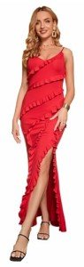 Elegant Red Maxi Evening Dress with Slit