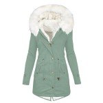Winter Coats for Women 2024 Plus Size Parka Jackets with Fur Hood Zipper Buttons Thicken Overcoats with Pockets