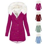 Winter Coats for Women 2024 Plus Size Parka Jackets with Fur Hood Zipper Buttons Thicken Overcoats with Pockets