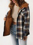 Dokotoo Hooded Shacket Jacket Women Fashion Plaid Flannel Shirts Fleece Lined Long Sleeve Button Up Jackets Sherpa Fuzzy Thick Coats Vintage 2023 Fall Warm Winter Oversized Coat Outwear Blue M