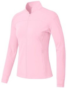 BGOWATU Women's Workout Running Jacket Lightweight Zip up Athletic Jackets Gym Yoga Tops with Zip Pockets Pink XXL