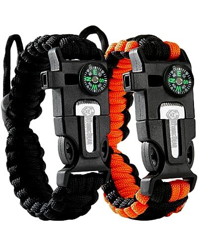 Atomic Bear Paracord Bracelet Duo with Whistle & Fire Starter