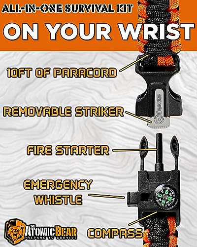 Atomic Bear Paracord Bracelet Duo with Whistle & Fire Starter
