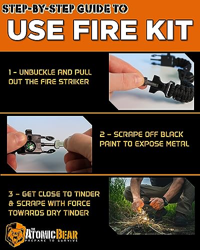 Atomic Bear Paracord Bracelet Duo with Whistle & Fire Starter