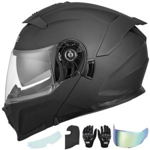 OUMURS Flip-Up Full Face Motocross Helmet - Matte Black
