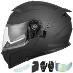 OUMURS Flip-Up Full Face Motocross Helmet - Matte Black