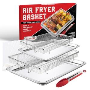 Stainless Steel Air Fryer Basket Set with Tongs