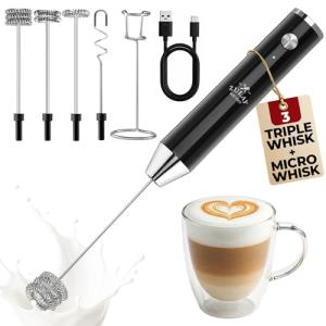 Zulay Kitchen Handheld Milk Frother with 4 Whisks