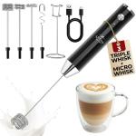 Zulay Kitchen Handheld Milk Frother with 4 Whisks