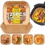 Disposable Air Fryer Liners, 125 Count, 8" Square
