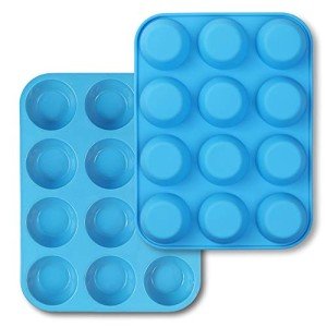 Blue Non-Stick Silicone Muffin Pan Set - 12 Cups