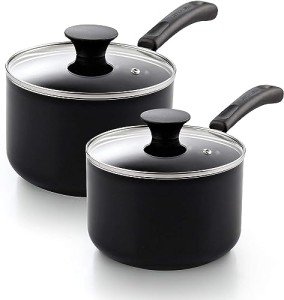 Nonstick Saucepan Set with Glass Lids, Black